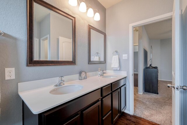 125 Lillian Dr, Taylor, TX 76574 - bathroom featuring double vanity and wood finished floors