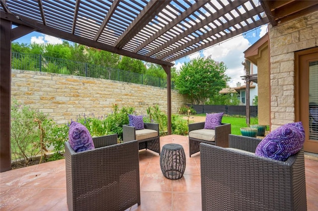 21 Green Terrace Cv, Lakeway, TX 78734 - fenced backyard featuring a pergola, a patio, and an outdoor living space