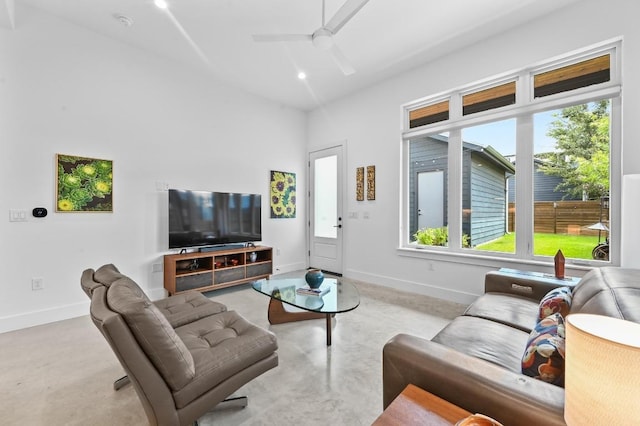 2107 Greenwood Ave Unit B, Austin, TX 78723 - living area featuring finished concrete floors and ceiling fan