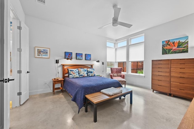 2107 Greenwood Ave Unit B, Austin, TX 78723 - bedroom with finished concrete flooring and a ceiling fan