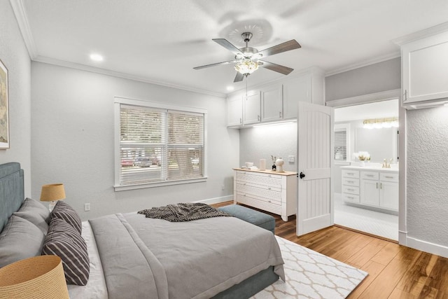 522 S Walnut Ave, Luling, TX 78648 - bedroom featuring ornamental molding, light wood finished floors, recessed lighting, and a ceiling fan