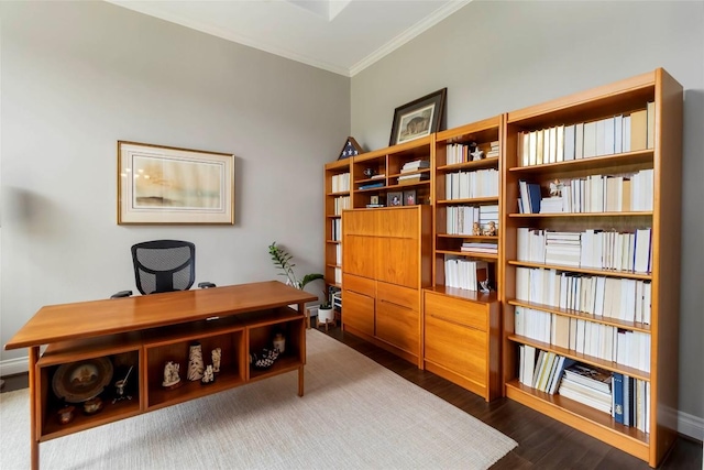 106 Packsaddle Dr, Bastrop, TX 78602 - home office featuring ornamental molding and dark wood-type flooring