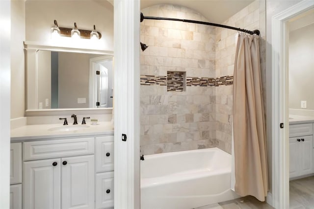 106 Packsaddle Dr, Bastrop, TX 78602 - bathroom featuring vanity and shower / bath combo with shower curtain