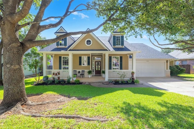 4304 Lost Oasis Holw, Austin, TX 78739 - view of front of property with an attached garage, concrete driveway, a porch, and a front yard