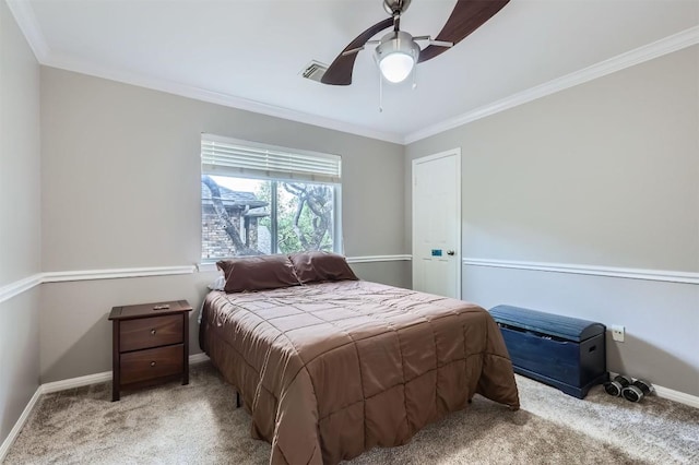 1406 Hunter Ace Way, Cedar Park, TX 78613 - bedroom with light colored carpet, crown molding, and ceiling fan