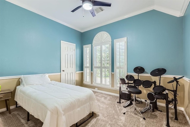 1406 Hunter Ace Way, Cedar Park, TX 78613 - bedroom with carpet floors, crown molding, ceiling fan, and vaulted ceiling