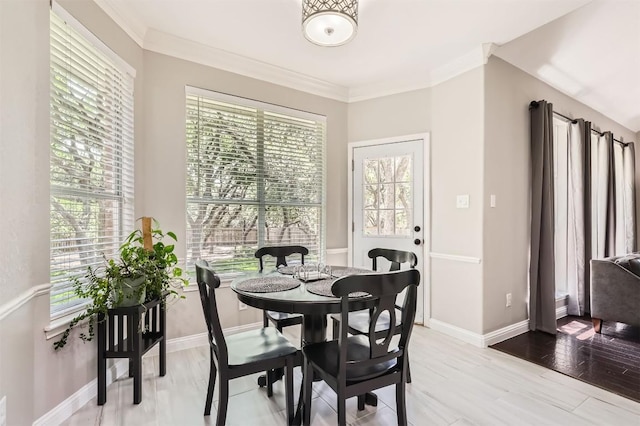 1406 Hunter Ace Way, Cedar Park, TX 78613 - dining area with ornamental molding and light wood-type flooring