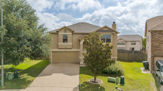 425 Starview St, Temple, TX 76502 - view of front of home featuring stucco siding, a garage, concrete driveway, and a chimney