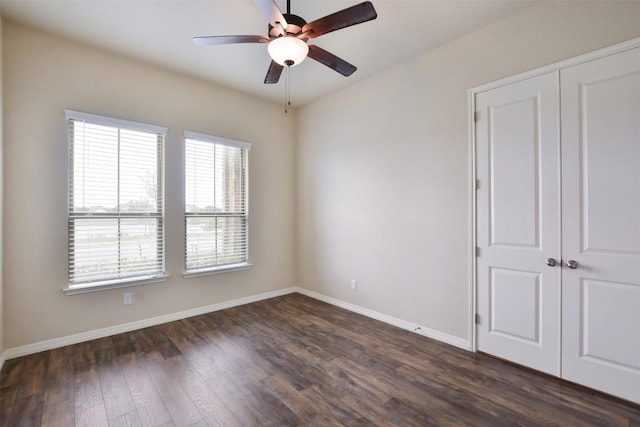 19908 Eire Dr, Pflugerville, TX 78660 - spare room featuring dark wood-style flooring and ceiling fan