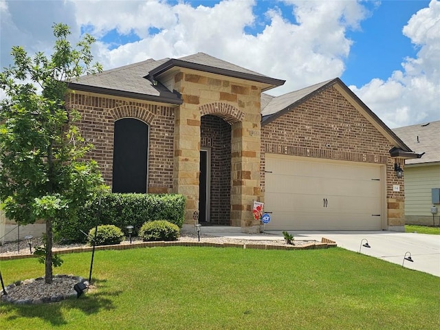 184 Pivot Dr, Taylor, TX 76574 - view of front of house with brick siding, a garage, concrete driveway, and a front lawn