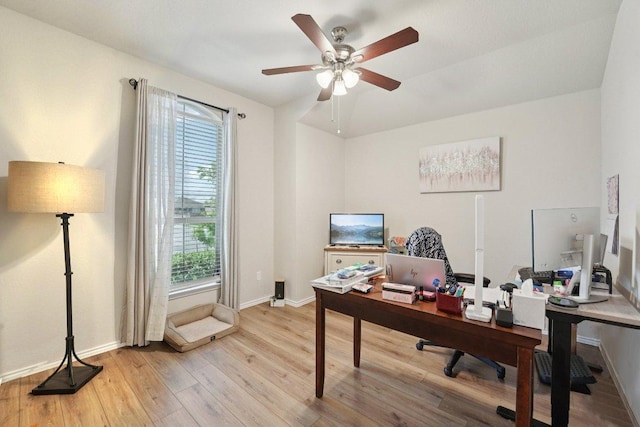 184 Pivot Dr, Taylor, TX 76574 - office area featuring light wood-style flooring and ceiling fan