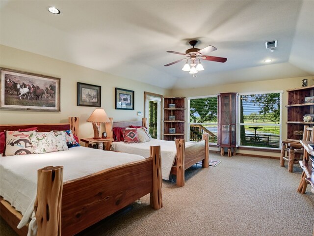 762 Karisch Rd, Giddings, TX 78942 - carpeted bedroom with recessed lighting, ceiling fan, and vaulted ceiling
