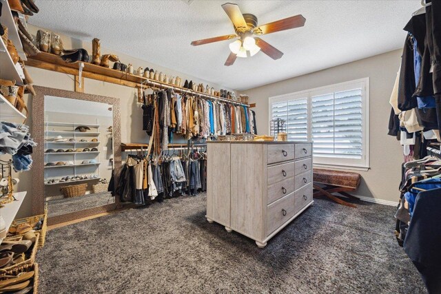 515 Wesley Ridge Dr, Spicewood, TX 78669 - spacious closet with ceiling fan and dark carpet