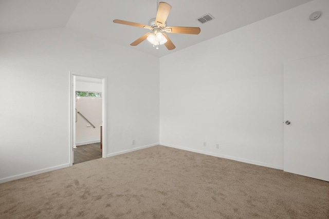 14608 Menifee St, Austin, TX 78725 - unfurnished room featuring carpet flooring, a ceiling fan, vaulted ceiling, and a smoke detector