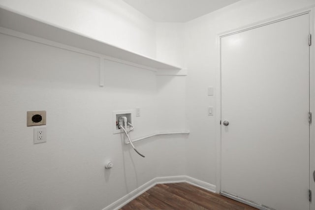 14608 Menifee St, Austin, TX 78725 - laundry area featuring hookup for a washing machine, dark wood-type flooring, and hookup for an electric dryer