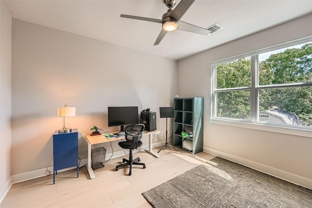 14708 Longbranch Dr, Austin, TX 78734 - home office featuring a ceiling fan and light wood-type flooring