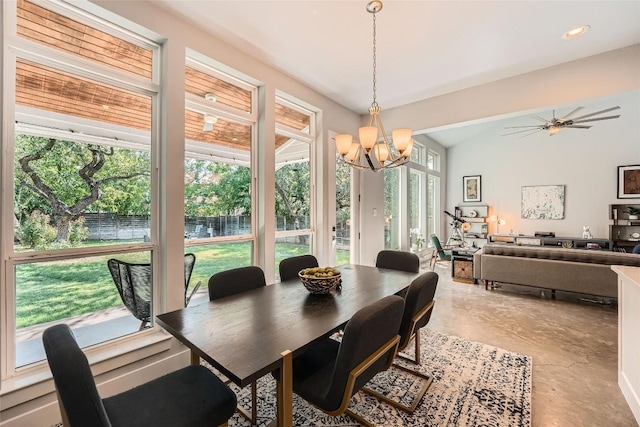 14708 Longbranch Dr, Austin, TX 78734 - dining room featuring finished concrete flooring, a chandelier, and a water view