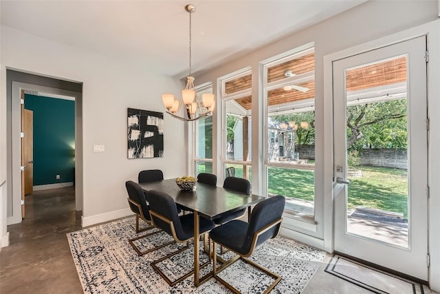 14708 Longbranch Dr, Austin, TX 78734 - dining room with concrete flooring, a chandelier, and french doors