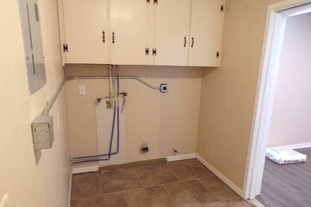 729 Yegua Dr, Lexington, TX 78947 - laundry area with cabinet space, hookup for an electric dryer, electric panel, and washer hookup