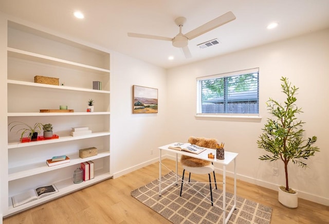 2306 Monarch Dr, Austin, TX 78748 - office area featuring ceiling fan, light wood-style floors, and recessed lighting