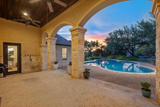 1006 Foothills Dr, Dripping Springs, TX 78620 - outdoor pool with a patio area and ceiling fan