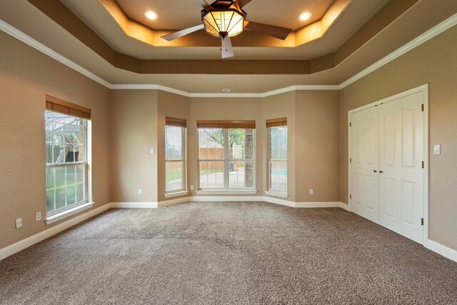 1806 Carey Ave, Taylor, TX 76574 - unfurnished bedroom with a raised ceiling, carpet flooring, recessed lighting, and ceiling fan