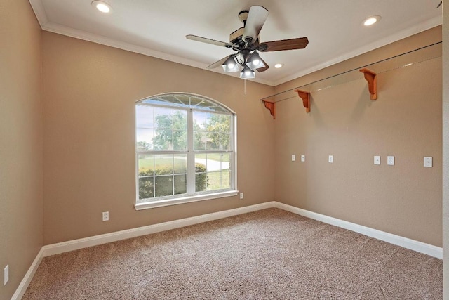 1806 Carey Ave, Taylor, TX 76574 - unfurnished room featuring carpet flooring, ornamental molding, recessed lighting, and ceiling fan