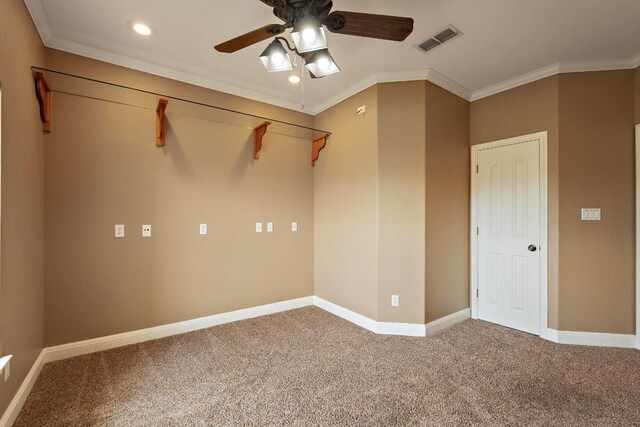 1806 Carey Ave, Taylor, TX 76574 - spare room with a ceiling fan, carpet flooring, recessed lighting, and ornamental molding