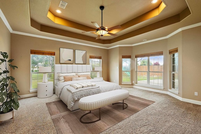 1806 Carey Ave, Taylor, TX 76574 - carpeted bedroom featuring a raised ceiling, multiple windows, and recessed lighting