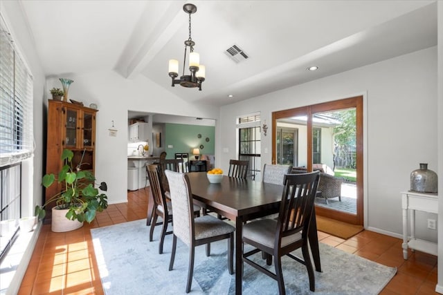 225 Spanish Oak Dr, Georgetown, TX 78628 - dining space with light tile patterned flooring, a chandelier, and recessed lighting