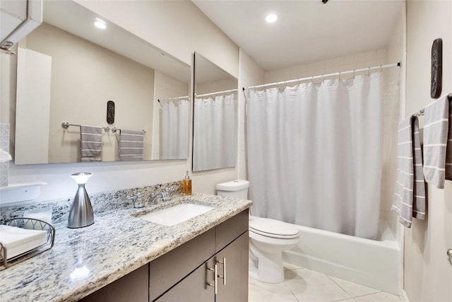 40 N Interstate 35 Hwy Unit 5B2, Austin, TX 78701 - full bathroom with vanity, shower / bathtub combination with curtain, tile patterned flooring, and recessed lighting