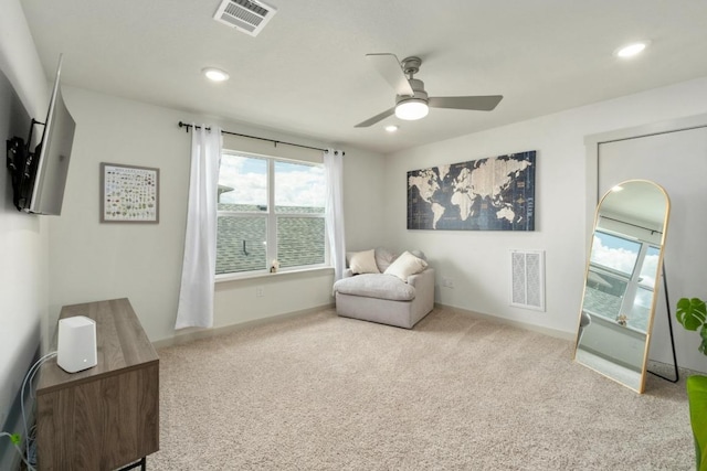 7713 Saddle Up Dr, Austin, TX 78724 - living area featuring healthy amount of natural light, carpet, ceiling fan, and recessed lighting