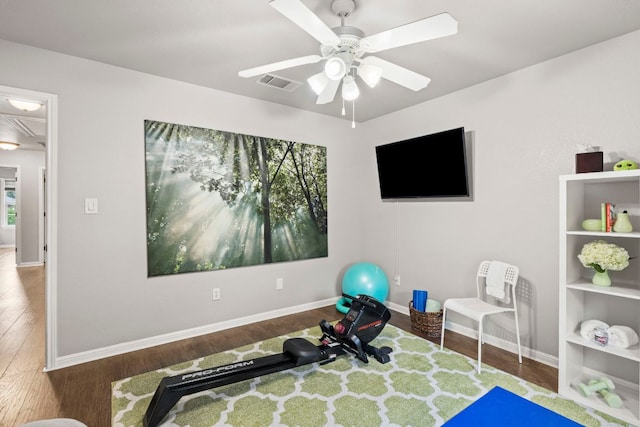 1600 Grand Falls Dr, Cedar Park, TX 78613 - exercise area featuring wood finished floors and a ceiling fan
