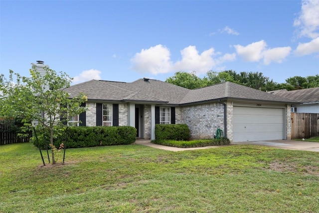 2004 Yaupon Trl, Cedar Park, TX 78613 - ranch-style house featuring an attached garage, concrete driveway, a chimney, roof with shingles, and brick siding