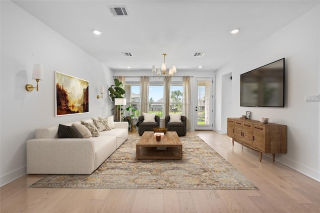 149 Beryl Way, Dripping Springs, TX 78620 - living area with a chandelier, light wood-type flooring, and recessed lighting