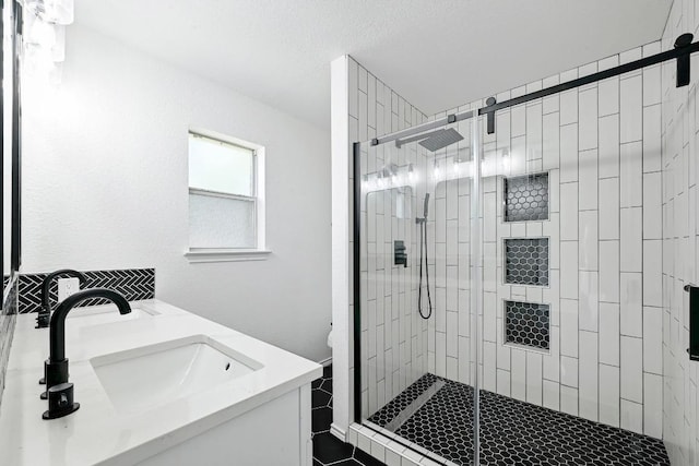 1105 Madrone Trl, Leander, TX 78641 - bathroom with a stall shower and double vanity