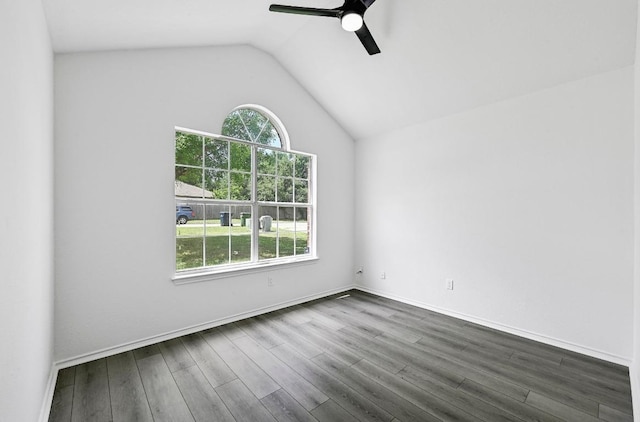 1105 Madrone Trl, Leander, TX 78641 - empty room featuring a ceiling fan, wood finished floors, and lofted ceiling