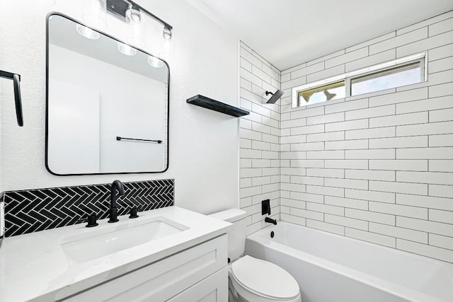 1105 Madrone Trl, Leander, TX 78641 - full bathroom featuring vanity, backsplash, and  shower combination