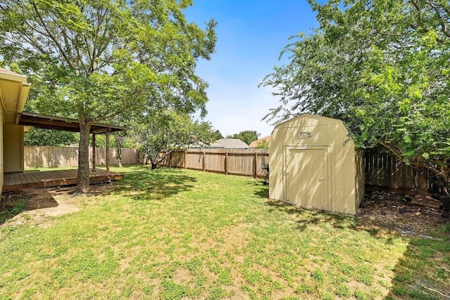 1105 Madrone Trl, Leander, TX 78641 - fenced backyard with a shed and a wooden deck