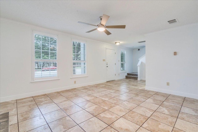 1705 Timberwood Dr, Cedar Park, TX 78613 - unfurnished room with crown molding, light tile patterned floors, stairs, and a ceiling fan