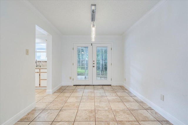 1705 Timberwood Dr, Cedar Park, TX 78613 - empty room featuring french doors, crown molding, healthy amount of natural light, and light tile patterned floors