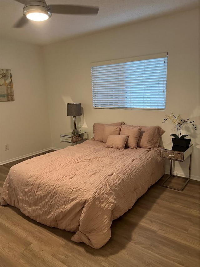 6506 Clubway Ln, Austin, TX 78745 - bedroom with wood finished floors and ceiling fan