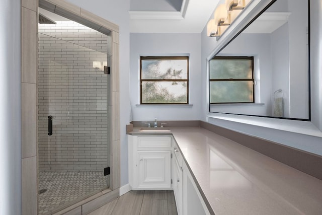 5301 Backtrail Dr, Austin, TX 78731 - full bathroom featuring vanity and a stall shower