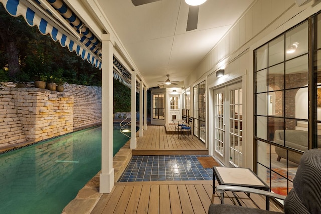 5301 Backtrail Dr, Austin, TX 78731 - wooden terrace featuring french doors and a ceiling fan