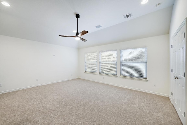 3340 Marcasite Dr, Round Rock, TX 78681 - spare room featuring light colored carpet, a ceiling fan, recessed lighting, vaulted ceiling, and a smoke detector