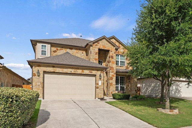 614 Spanish Mustang Dr, Cedar Park, TX 78613 - traditional-style home featuring stone siding, concrete driveway, an attached garage, and roof with shingles
