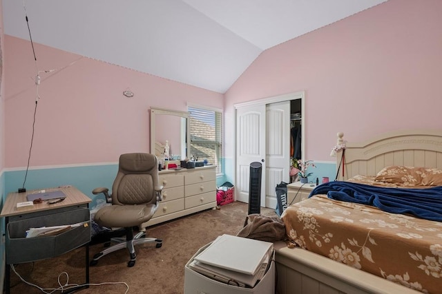614 Spanish Mustang Dr, Cedar Park, TX 78613 - bedroom with carpet floors, vaulted ceiling, and a closet