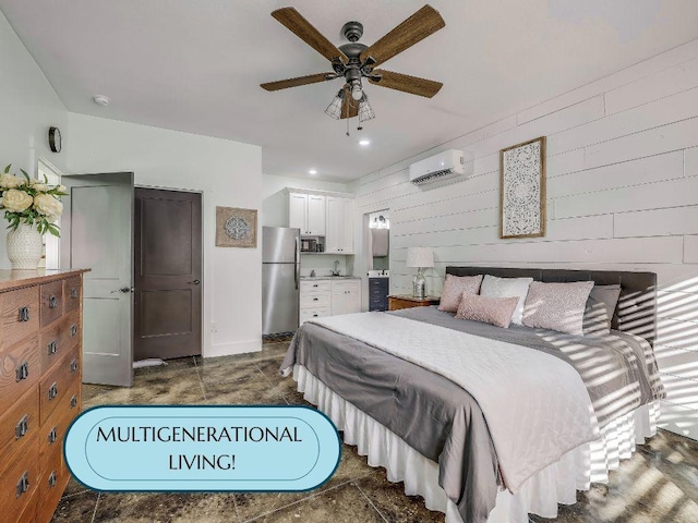20008 Victoria Chase Rd, Lago Vista, TX 78645 - bedroom with freestanding refrigerator and a wall mounted air conditioner
