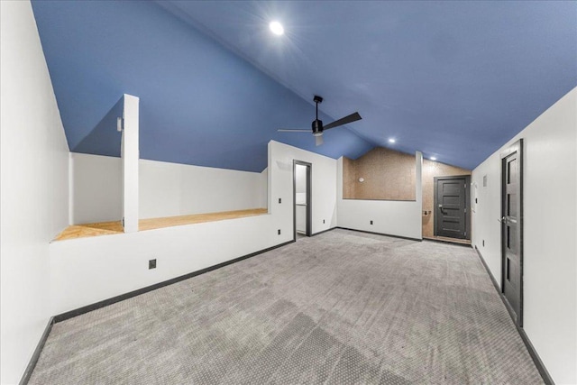 2817 Tradewind Dr, Spicewood, TX 78669 - additional living space featuring lofted ceiling, ceiling fan, carpet, and recessed lighting
