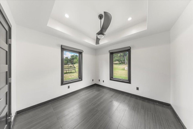 2817 Tradewind Dr, Spicewood, TX 78669 - unfurnished room featuring plenty of natural light, a tray ceiling, and recessed lighting